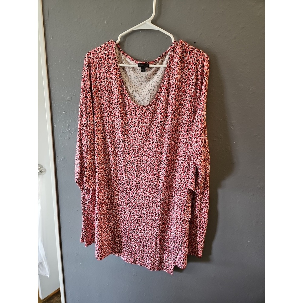 J Jill‎ Wearever Collection Red/Blk Asymmetrical Tunic Plus Size 2X Long (1370